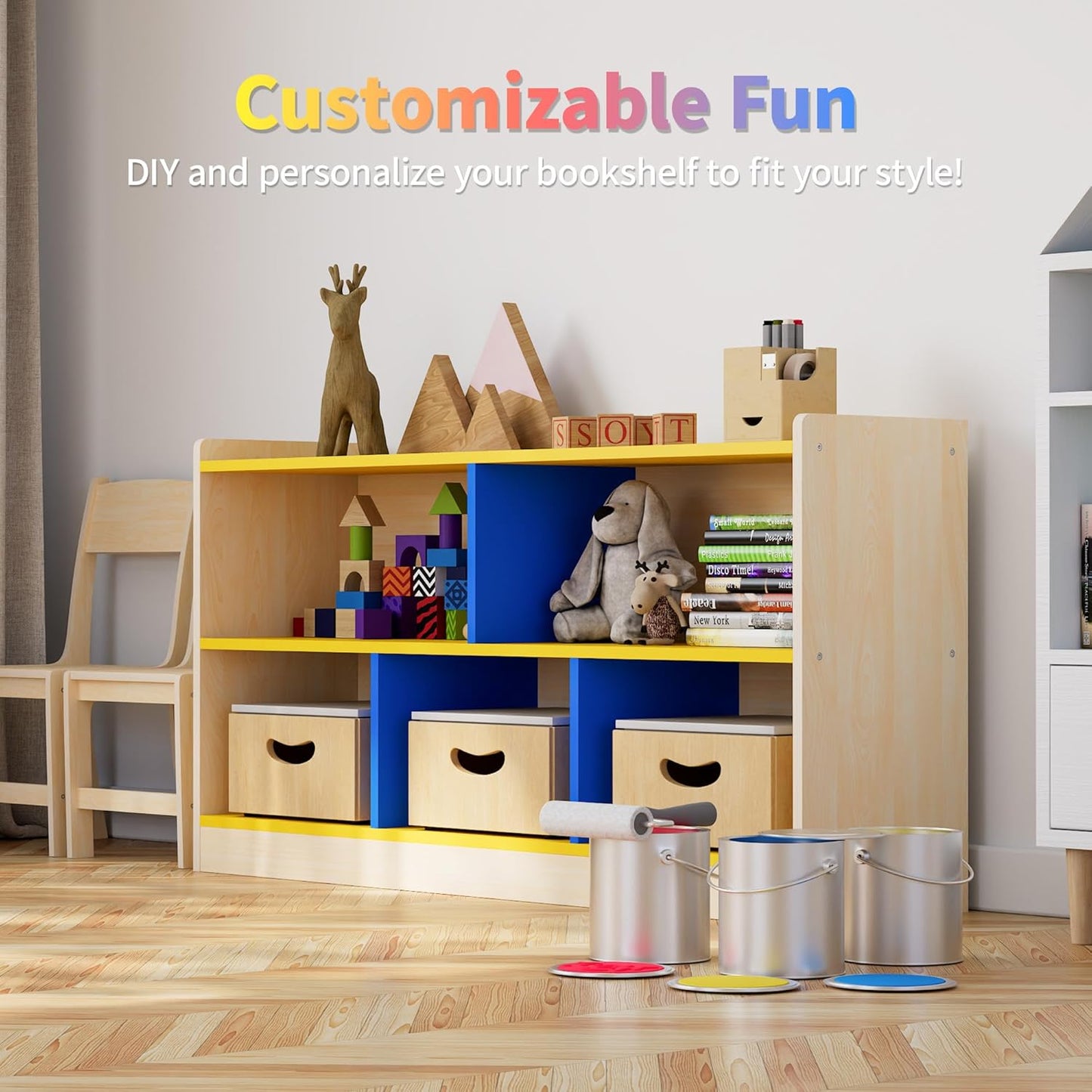 Montessori Birch Plywood Shelf - 5 Tier Storage Cabinet with 2 Tiers Organiser for Nursery, Classroom, Nurseries & Preschools