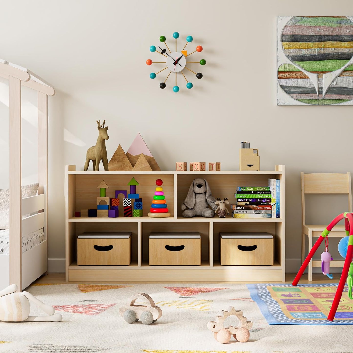 Montessori Birch Plywood Shelf - 5 Tier Storage Cabinet with 2 Tiers Organiser for Nursery, Classroom, Nurseries & Preschools