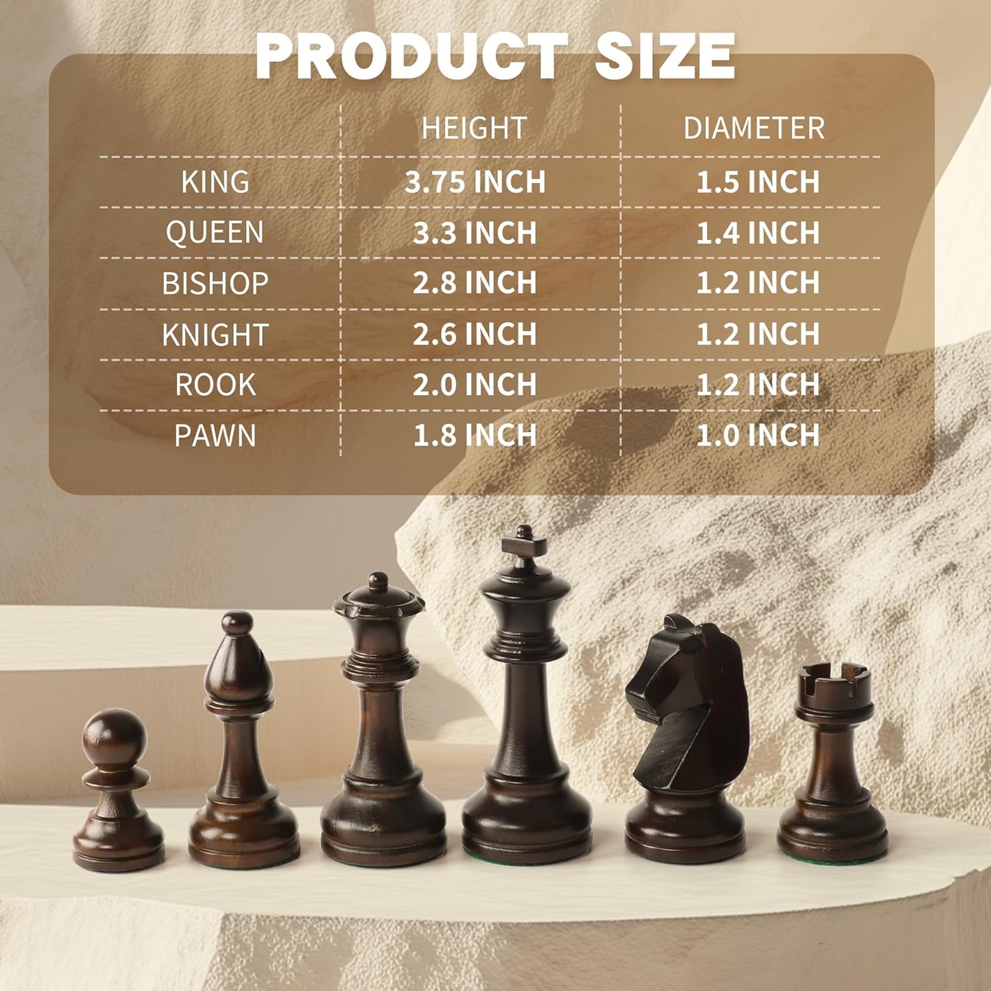 Wooden Chess Pieces Set - 32 Handmade Tournament Figures Made of Natural Wood with 9.5 cm King - Luxury Staunton Design, Includes Storage Bag (without Chessboard)