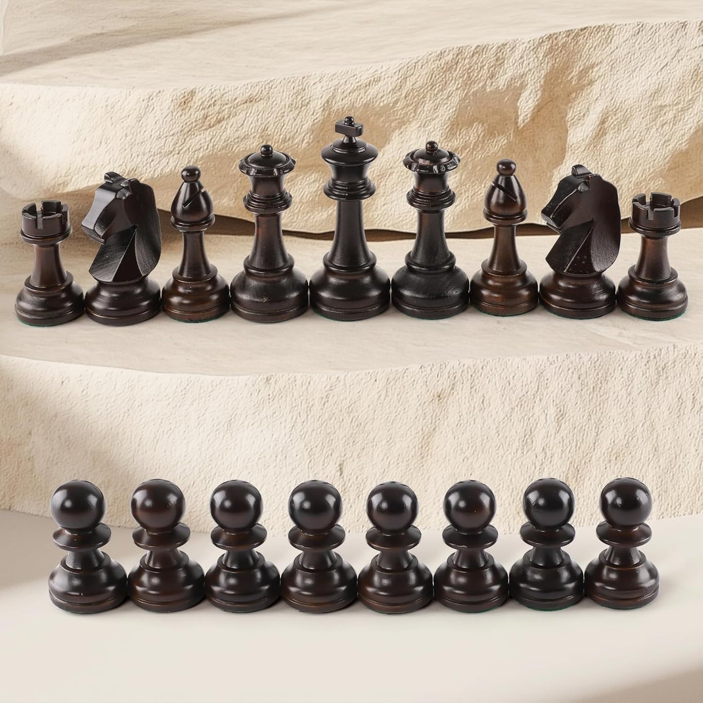 Wooden Chess Pieces Set - 32 Handmade Tournament Figures Made of Natural Wood with 9.5 cm King - Luxury Staunton Design, Includes Storage Bag (without Chessboard)