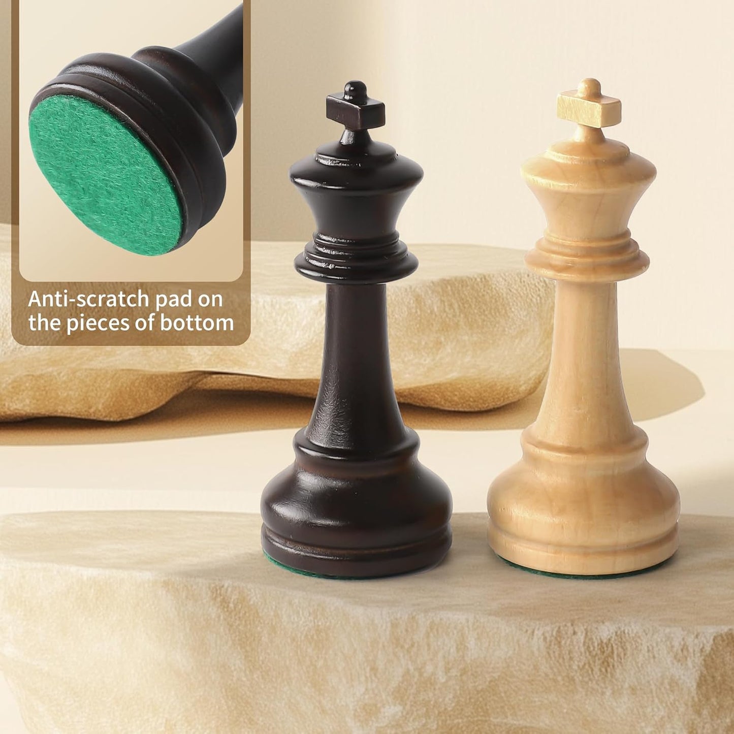 Wooden Chess Pieces Set - 32 Handmade Tournament Figures Made of Natural Wood with 9.5 cm King - Luxury Staunton Design, Includes Storage Bag (without Chessboard)