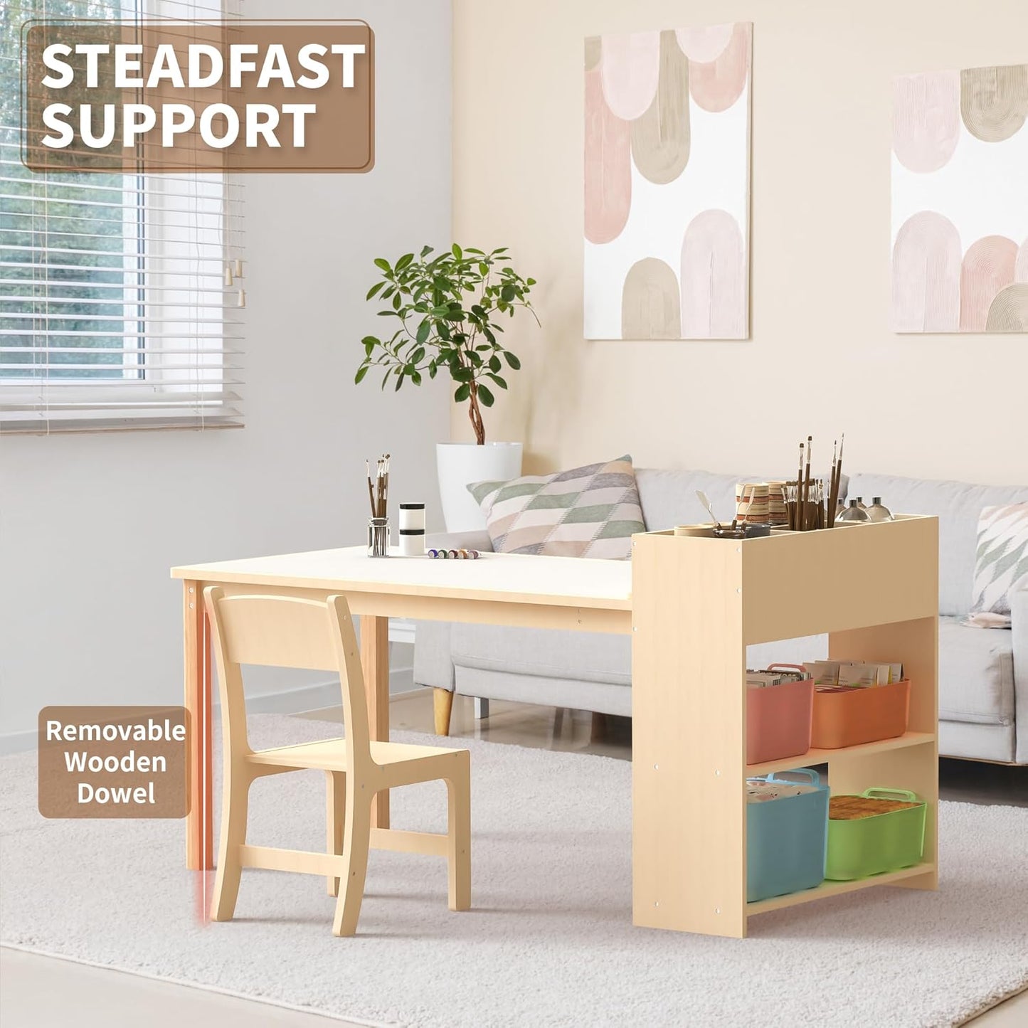 Children’s Wooden Desk and Chair Set – Birch Activity Table with Storage for Drawing, Crafts & Playtime