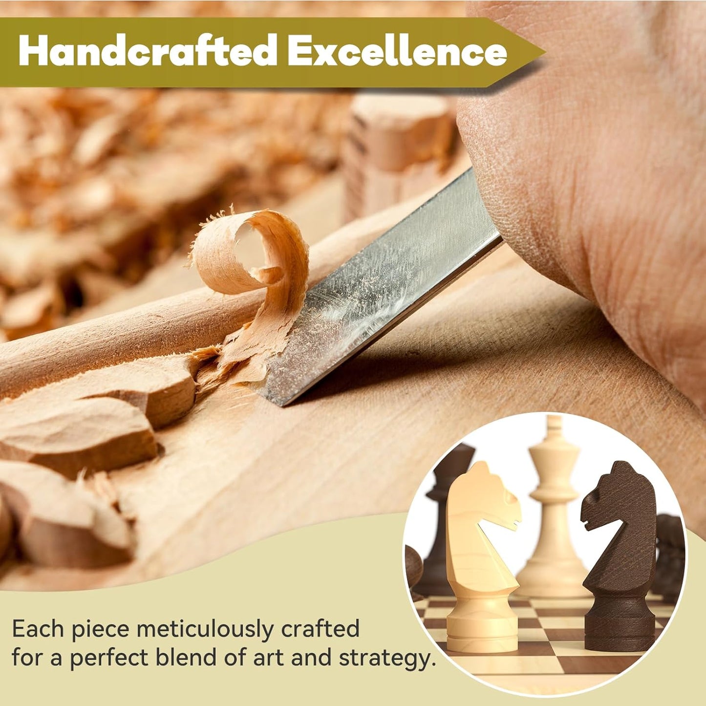 15" Wooden Folding Chess & Checkers Set - 2 in 1 Board Game with 3" King Staunton Pieces and 2 Extra Ladies