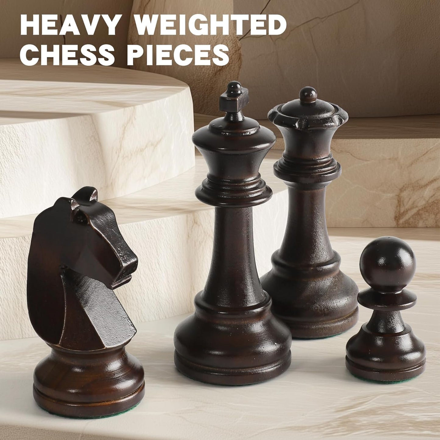 Wooden Chess Pieces Set - 32 Handmade Tournament Figures Made of Natural Wood with 9.5 cm King - Luxury Staunton Design, Includes Storage Bag (without Chessboard)