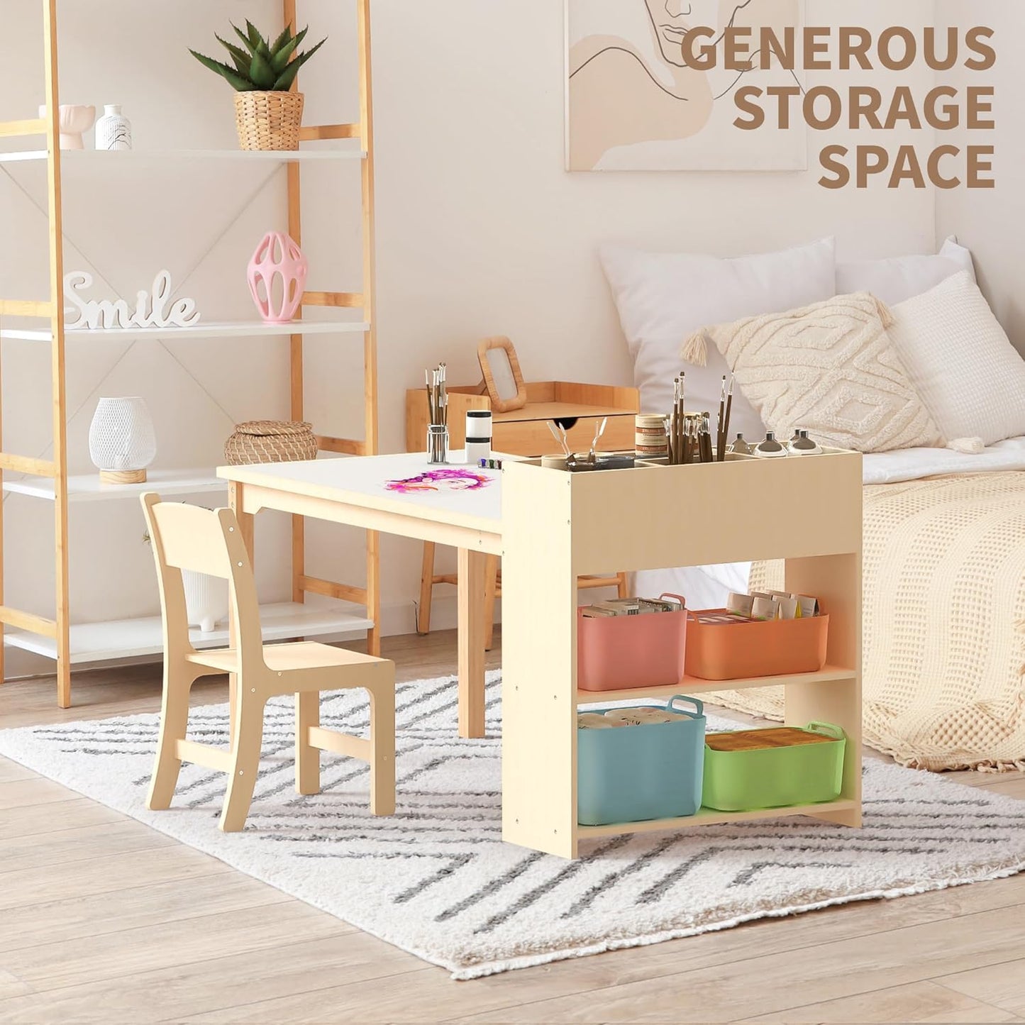 Children’s Wooden Desk and Chair Set – Birch Activity Table with Storage for Drawing, Crafts & Playtime