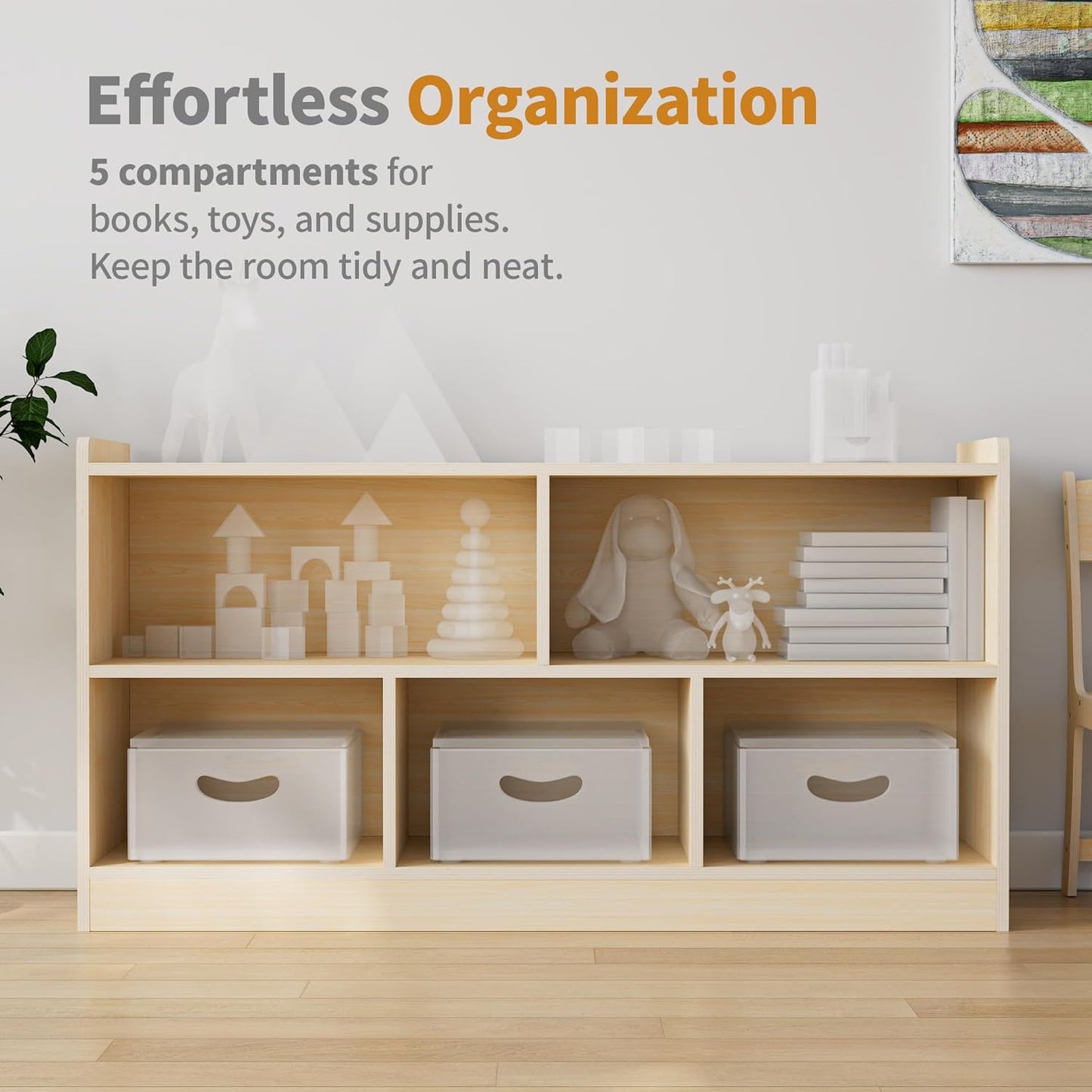 Montessori Birch Plywood Shelf - 5 Tier Storage Cabinet with 2 Tiers Organiser for Nursery, Classroom, Nurseries & Preschools