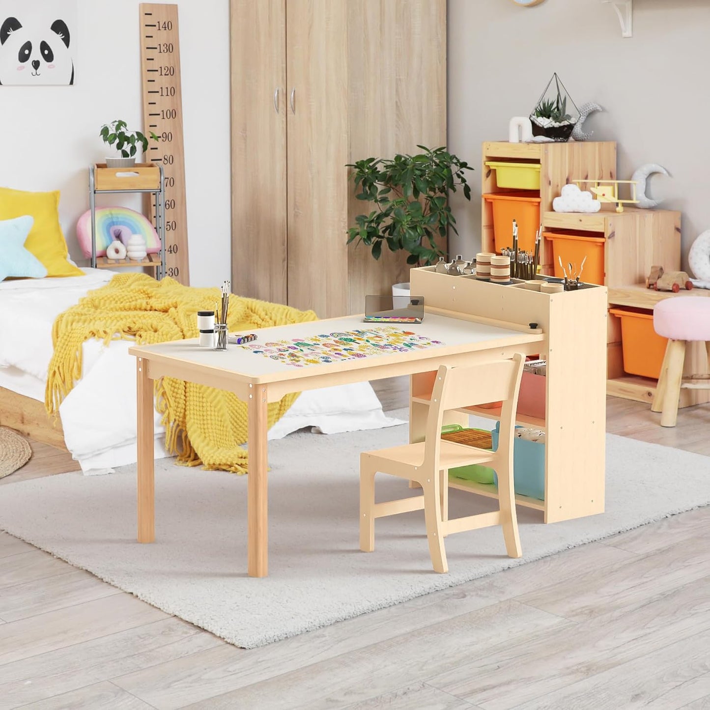 Children’s Wooden Desk and Chair Set – Birch Activity Table with Storage for Drawing, Crafts & Playtime