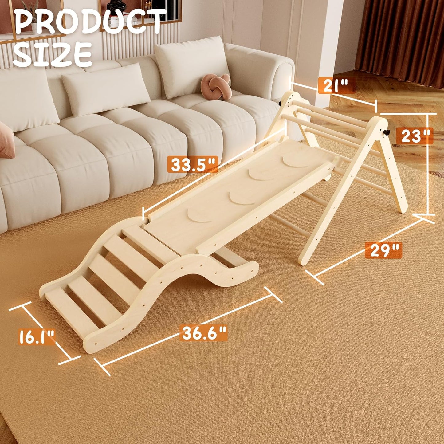 7in1 Pikler Triangle Set Toddler Climbing Toys Indoor Foldable Wooden Baby Climb Set with Arch, Ramp, Ladder, Mat for 1-3 Years, Jungle Gym for Kids